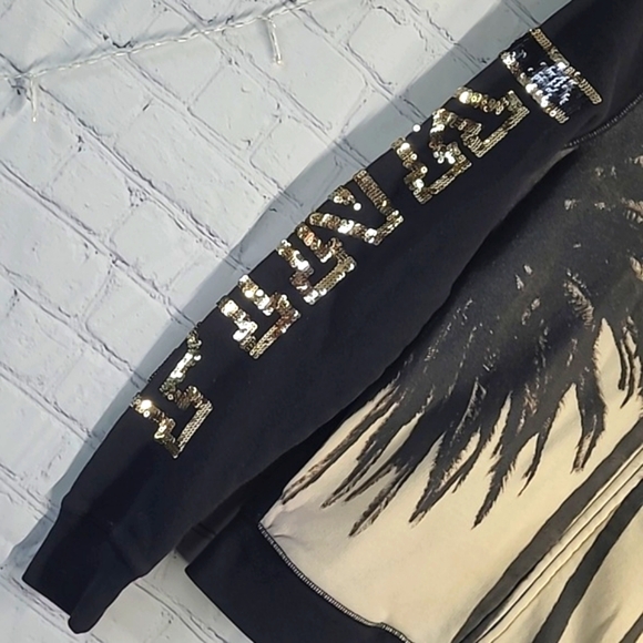 2014 RARE Victoria's Secret PINK Palm Tree Sequin Logo Spellout Hoodie Size XS - Picture 6 of 17